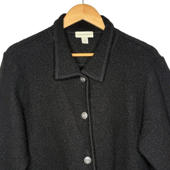 Appleseeds Boiled Wool Shirt Jacket Black Size XL Chunky Button Front Pockets - Picture 8 of 15